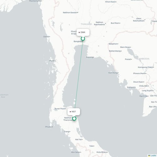 Mapa lotu bezpośredniego Bangkok – Nakhon Si Thammarat
