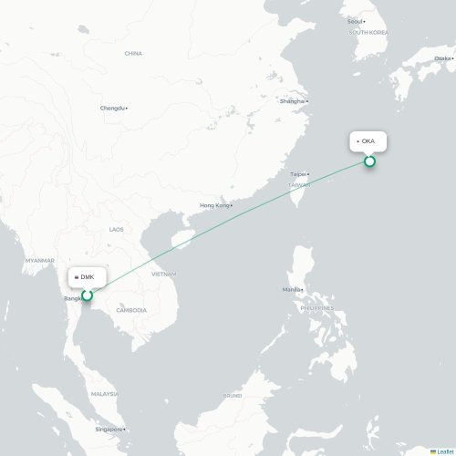 Mapa lotu bezpośredniego Bangkok – Okinawa