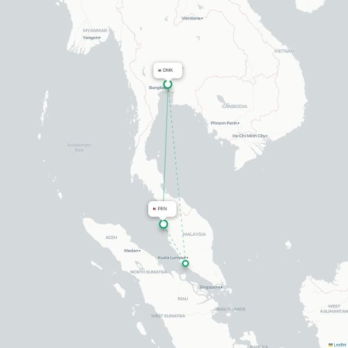 Mapa de vuelo directo Bangkok - Penang