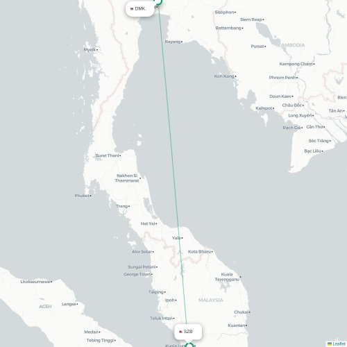 Mapa de vuelo directo Bangkok - Kuala Lumpur