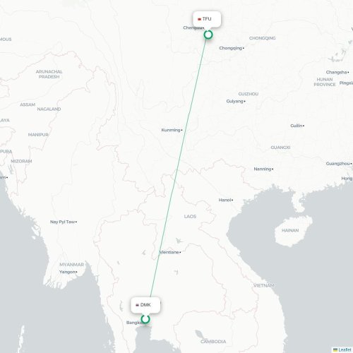 Mapa lotu bezpośredniego Bangkok – Chengdu