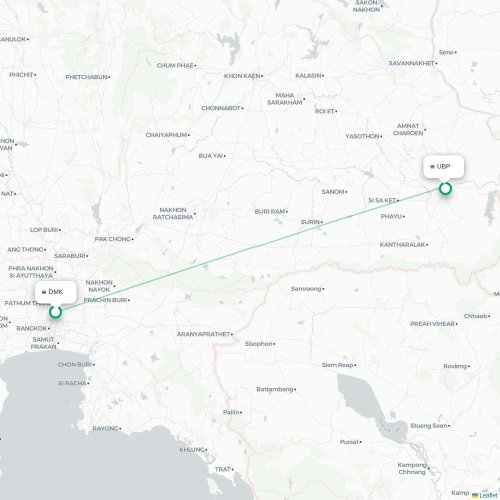Bangkok - Ubon Ratchathani kaart van rechtstreekse vlucht