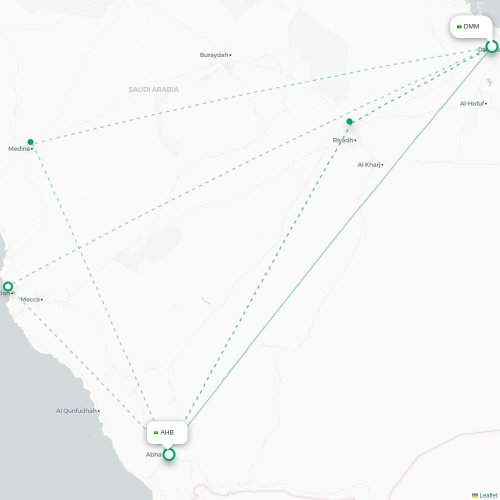 Mapa de vuelo directo Dammam - Abha