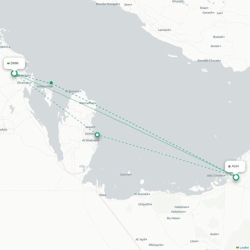 Mapa de vuelo directo Dammam - Abu Dabi