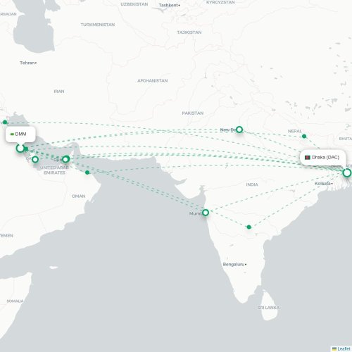 Mapa lotu bezpośredniego Ad-Dammam – Dhaka