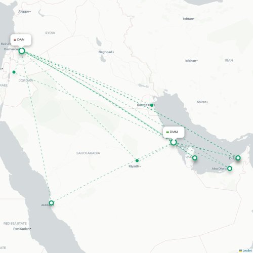 Mapa de vuelo directo Dammam - Damasco
