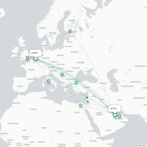 Mapa de vuelo directo Dammam - Doha