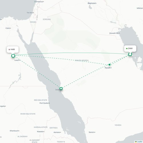 Mapa de vuelo directo Dammam - Sohag