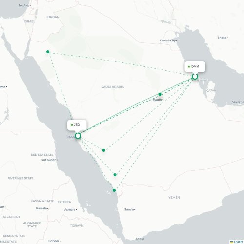 Mapa de vuelo directo Dammam - Jedda