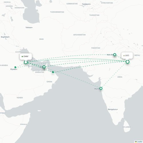 Mapa de vuelo directo Dammam - Lucknow