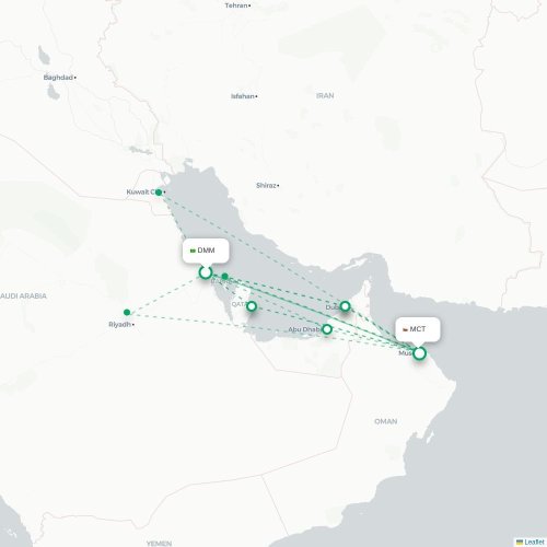 Mapa lotu bezpośredniego Ad-Dammam – Maskat