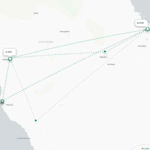 Mapa de vuelo directo Dammam - Medina