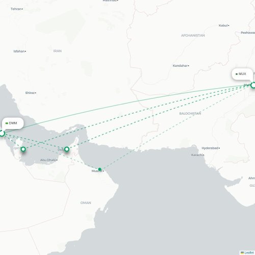 Mapa de vuelo directo Dammam - Multan
