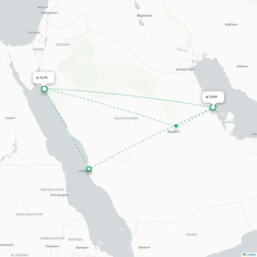 Mapa de vuelo directo Dammam - Neom