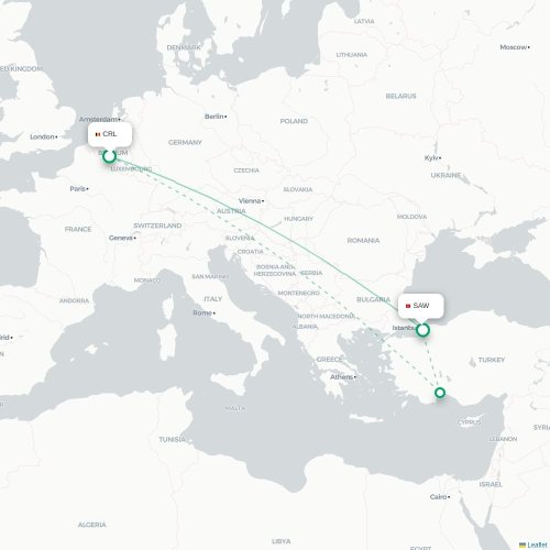 Mapa de vuelo directo Dammam - Estambul