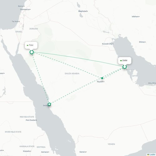 Dammam - Tabuk kaart van rechtstreekse vlucht