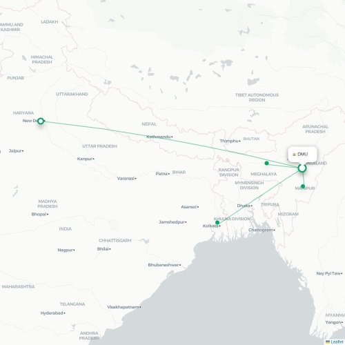 Mapa de vuelo directo Dimāpur - Imphal
