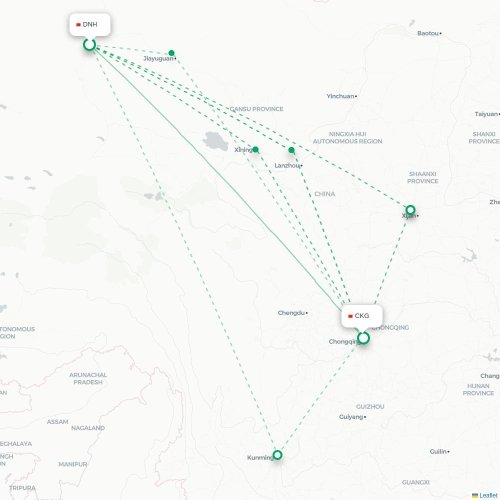 Mapa lotu bezpośredniego Jiuquan – Chongqing