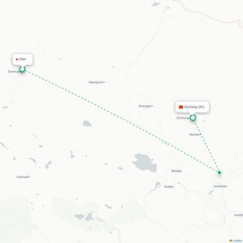 Mapa lotu bezpośredniego Jiuquan – Jinchang