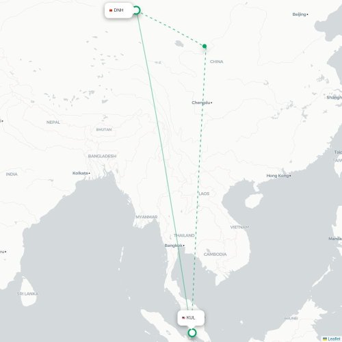 Mapa lotu bezpośredniego Jiuquan – Kuala Lumpur
