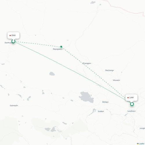 Mapa lotu bezpośredniego Jiuquan – Lanzhou