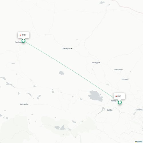 Mapa lotu bezpośredniego Jiuquan – Xining