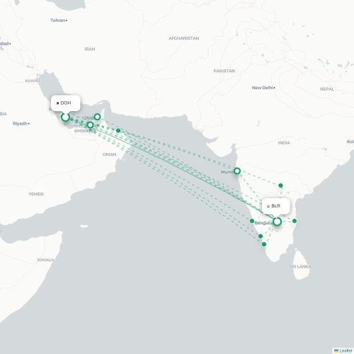 Mapa lotu bezpośredniego Ad-Dauha – Bangalore