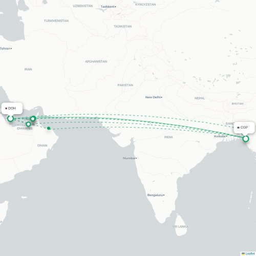 Doha – Chittagong suoran lennon kartta