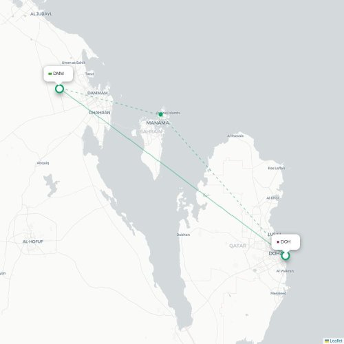 Mapa de vuelo directo Doha - Dammam