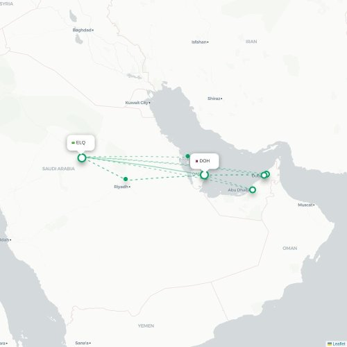 Mapa de vuelo directo Doha - Gassim