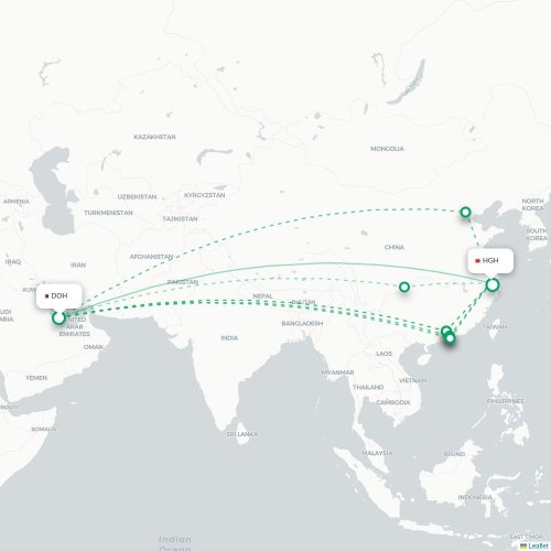 Mapa lotu bezpośredniego Ad-Dauha – Hangzhou