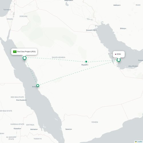 Mapa de vuelo directo Doha - Hanak