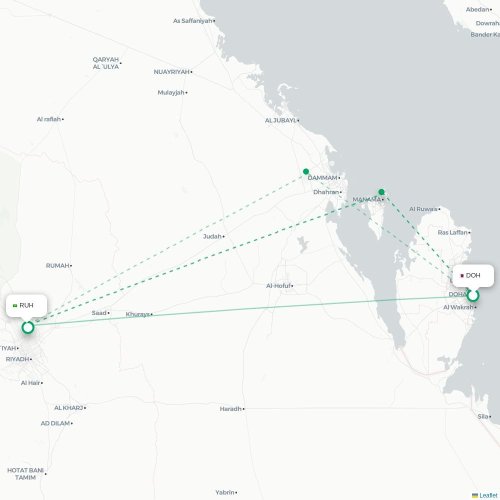 Mapa de vuelo directo Doha - Riad