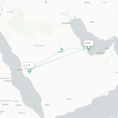 Mapa de vuelo directo Doha - Taif