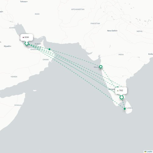 Mapa lotu bezpośredniego Ad-Dauha – Tiruchirapalli