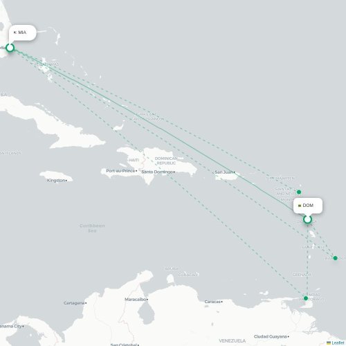 Mapa de vuelo directo Roseau - Miami