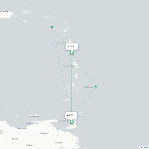 Mapa lotu bezpośredniego Roseau – Port-of-Spain