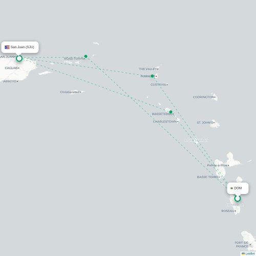 Mapa de vuelo directo Roseau - San Juan