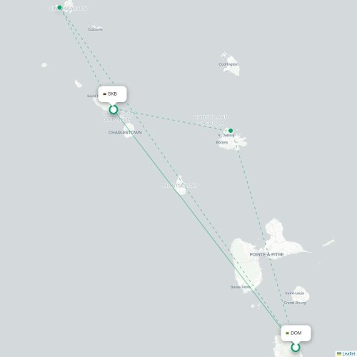 Mapa de vuelo directo Roseau - Basseterre