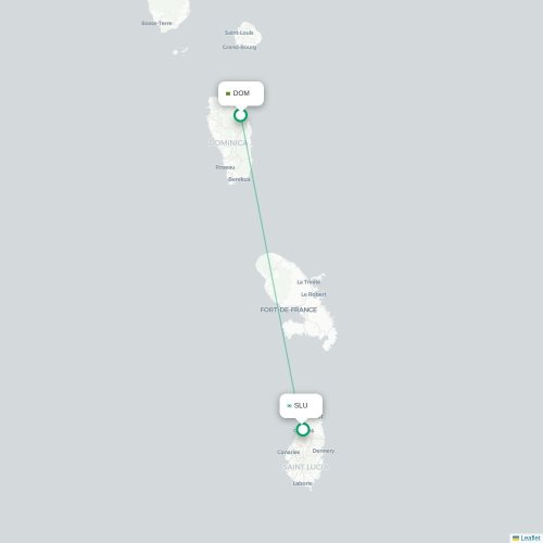 Mapa de vuelo directo Roseau - Castries
