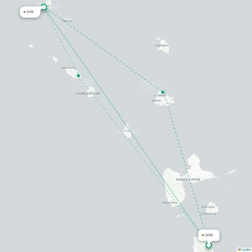 Mapa de vuelo directo Roseau - Simpson Bay