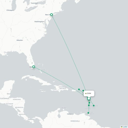 Mapa de vuelo directo Roseau - Saint Thomas Island