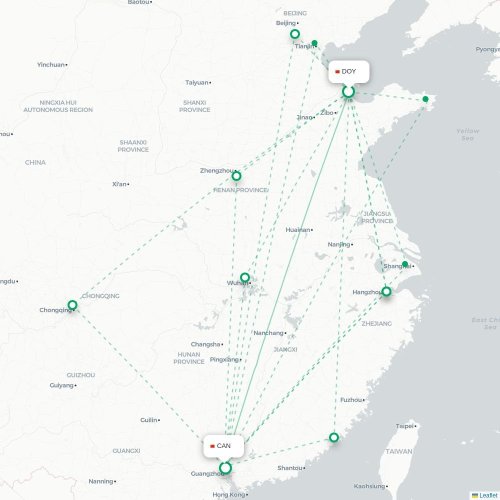 Mapa lotu bezpośredniego Dongying – Kanton