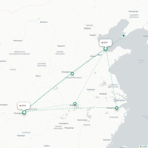 Mapa lotu bezpośredniego Dongying – Chongqing