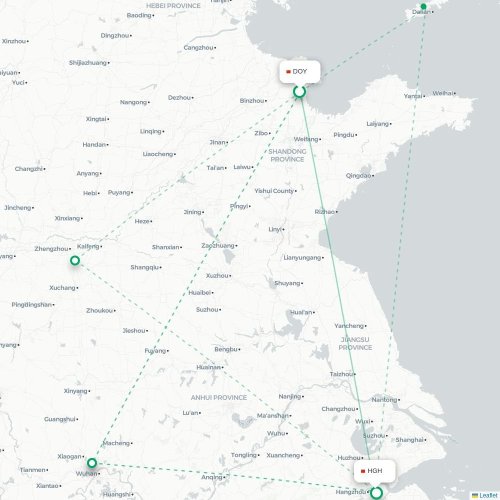 Mapa lotu bezpośredniego Dongying – Hangzhou
