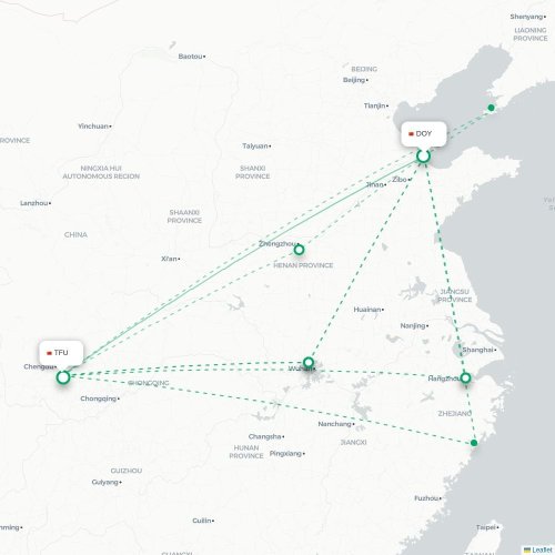 Mapa lotu bezpośredniego Dongying – Chengdu