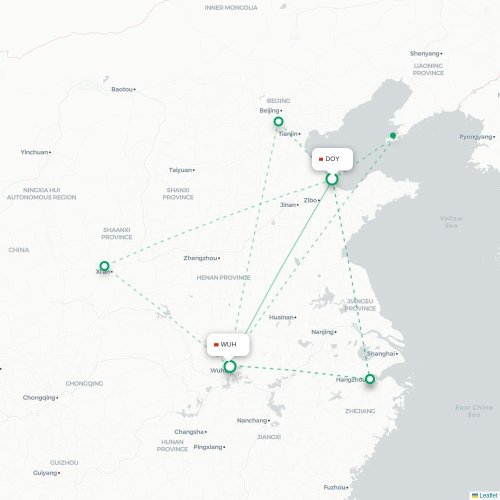 Mapa lotu bezpośredniego Dongying – Wuhan