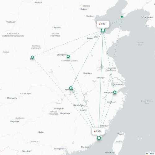 Mapa lotu bezpośredniego Dongying – Xiamen