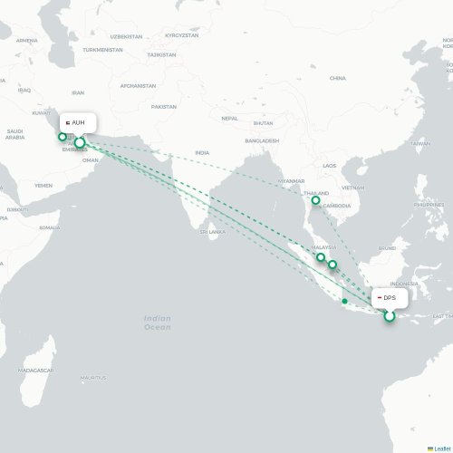Mapa lotu bezpośredniego Denpasar – Abu Zabi