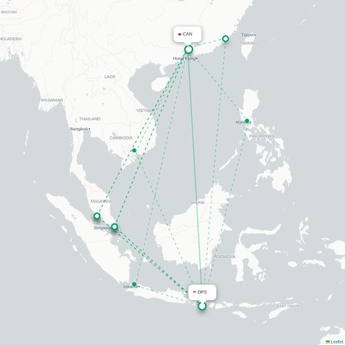 Mapa lotu bezpośredniego Denpasar – Kanton